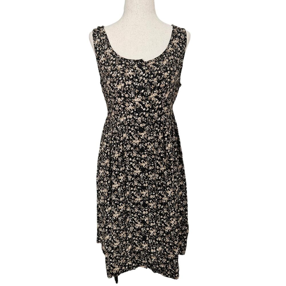Floral Grunge Mini Dress 90s Empire Waist Overisize Tie Sleeveless Buttons Small